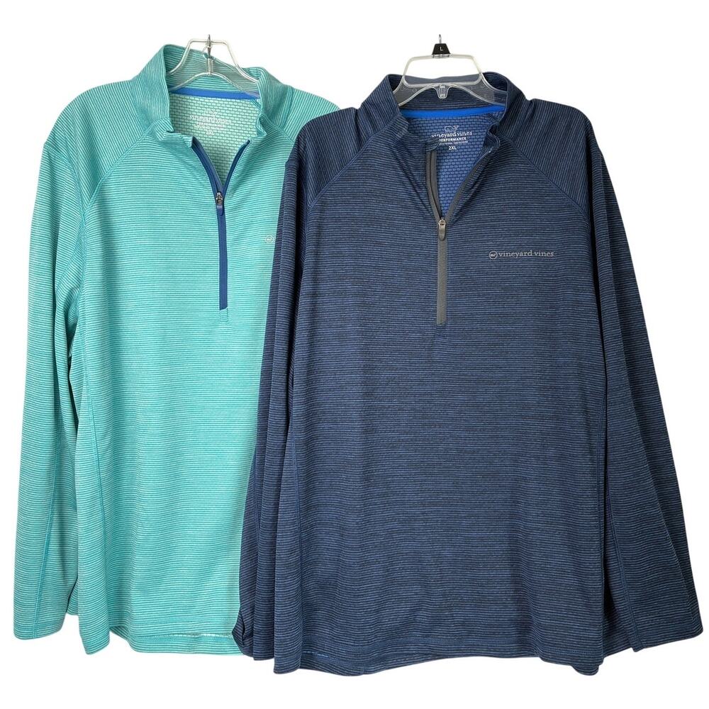 Lot of 2 Vineyard Vines Saltwater 1/4 Zip Sweatshirt Mens 2XL Blue Teal Stripe